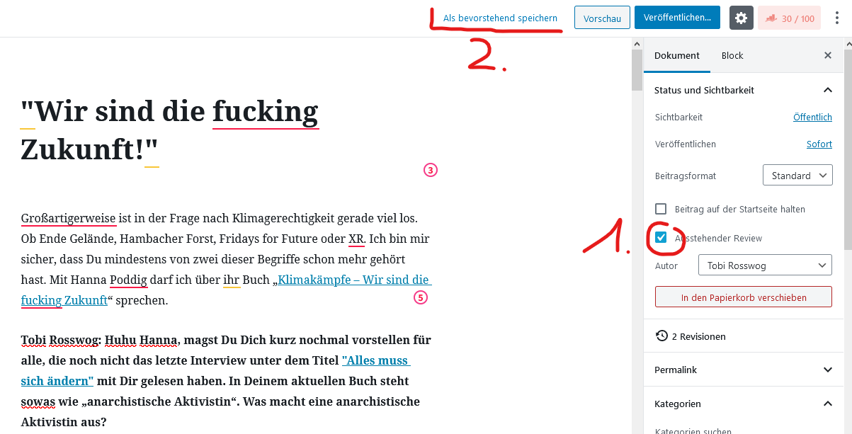BILD: Einreichen des Artikels durch Redakteurinnen