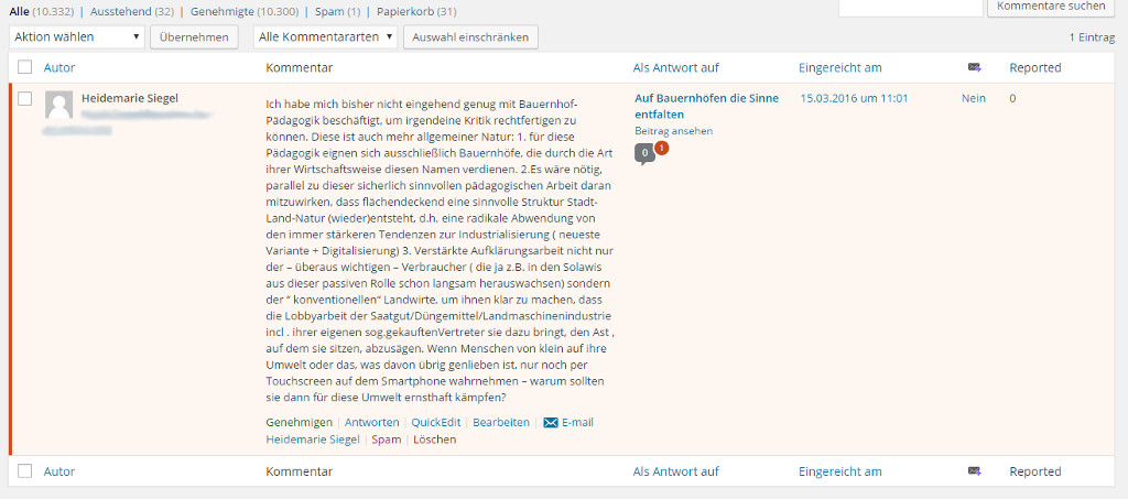BILD: Kommentare im Backend